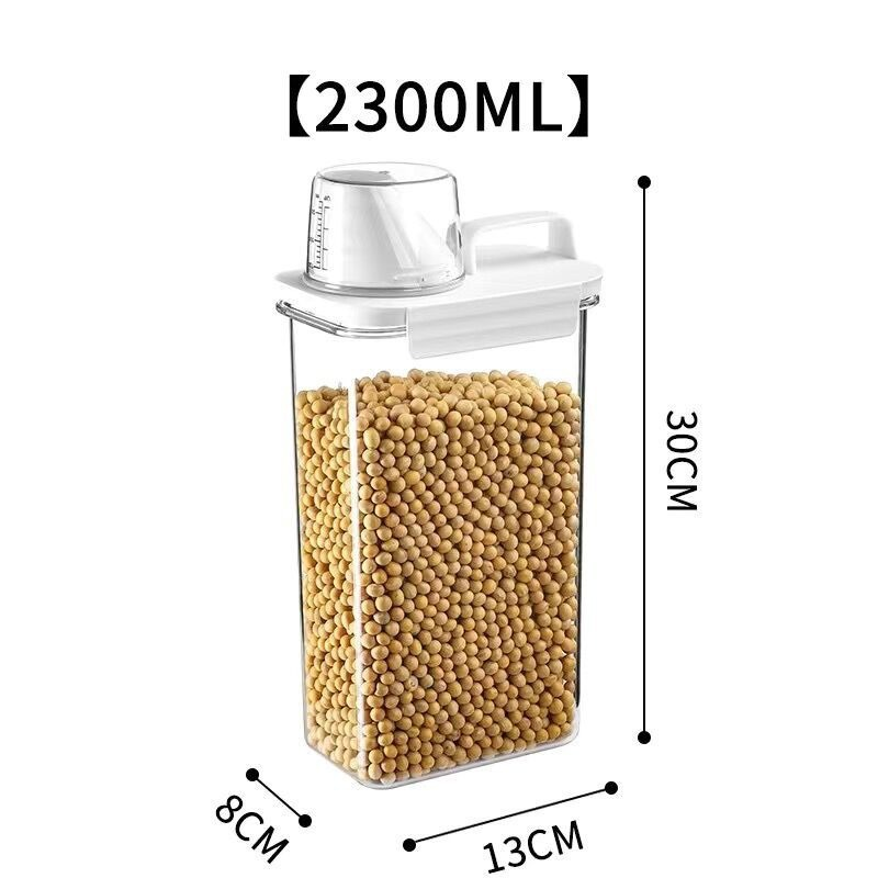 Airtight Grain Storage Jar with Measuring Cup - Moisture-Proof Cereal Container