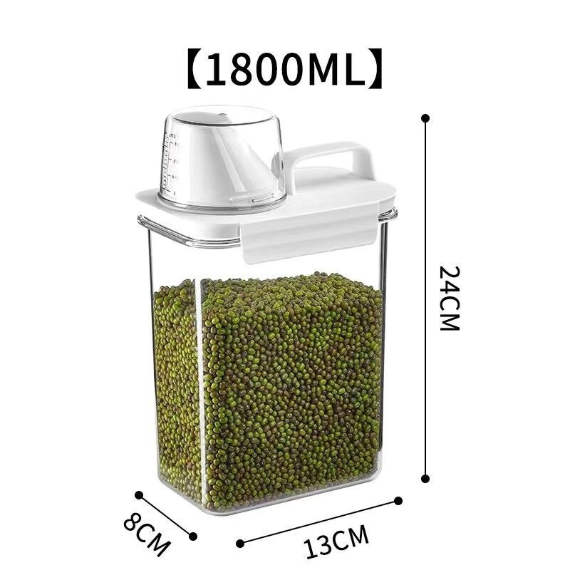 Airtight Grain Storage Jar with Measuring Cup - Moisture-Proof Cereal Container