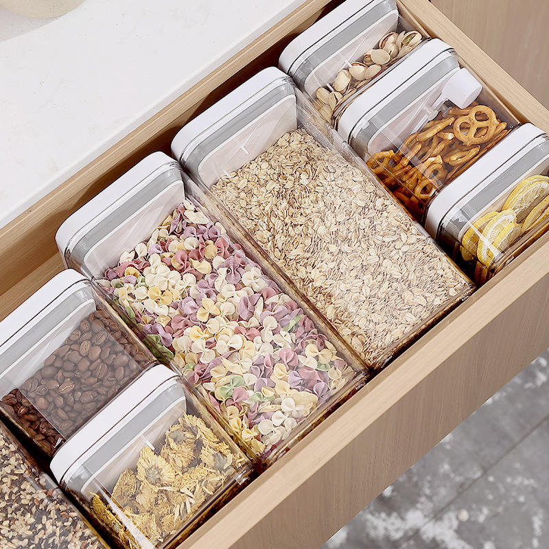 Food-Grade Square Storage Container - Push-Sealed Moisture-Proof Grain Box