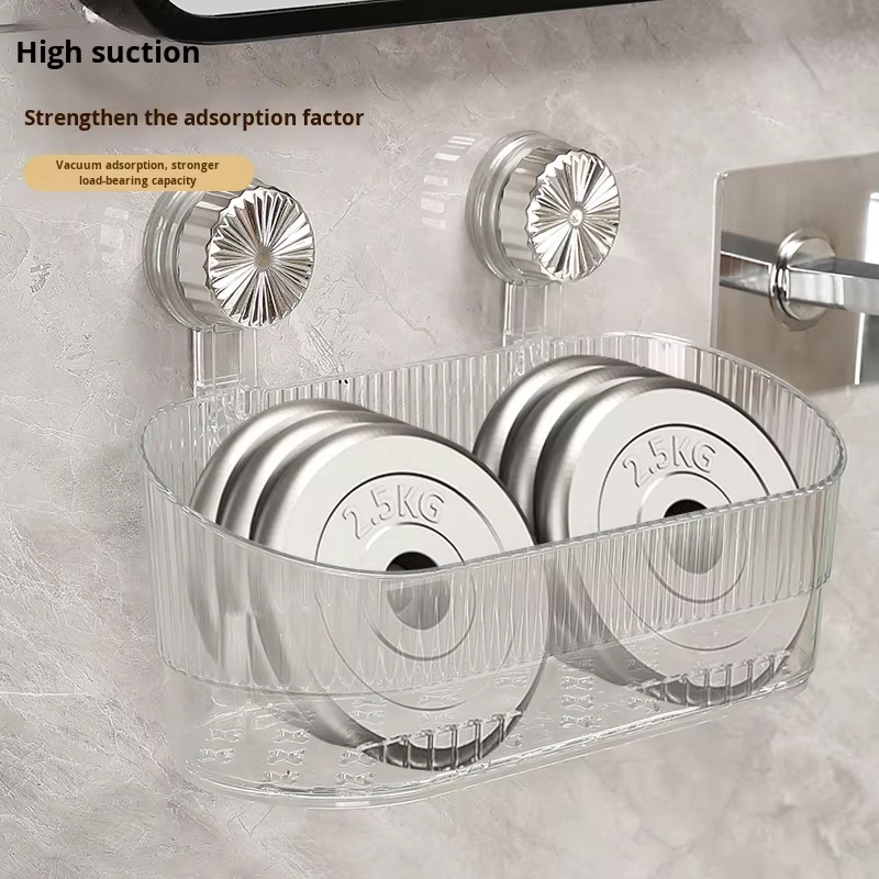 Suction Wall-Mounted Shower Rack - No-Drill Bathroom & Kitchen Storage Shelf