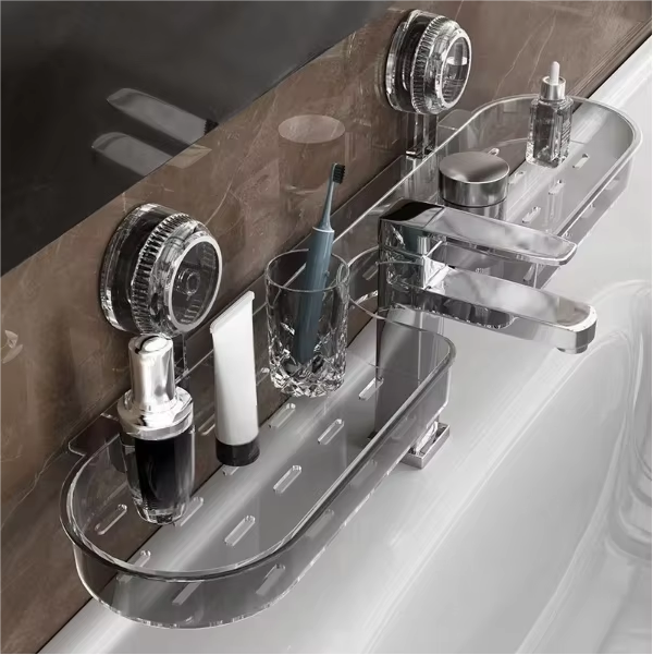 Suction Wall-Mounted Shower Shelf - No-Drill Removable PE Rack for Bathroom & Kitchen