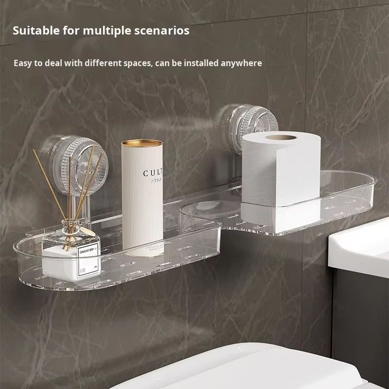 Suction Wall-Mounted Shower Shelf - No-Drill Removable PE Rack for Bathroom & Kitchen
