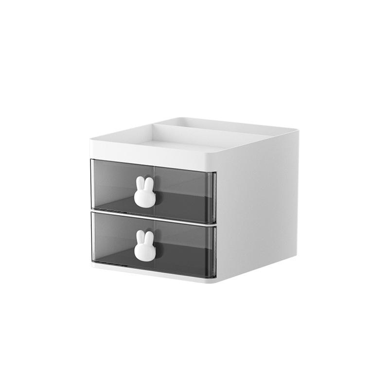 Pen Holder with Drawer - Transparent HIPS+PS Double-Layer Desk Organizer
