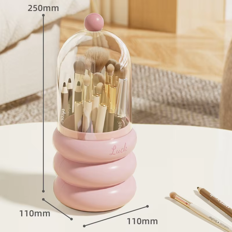 Rotating Makeup Brush Holder - Dust-Proof Compartment Case for Brushes & Lipstick
