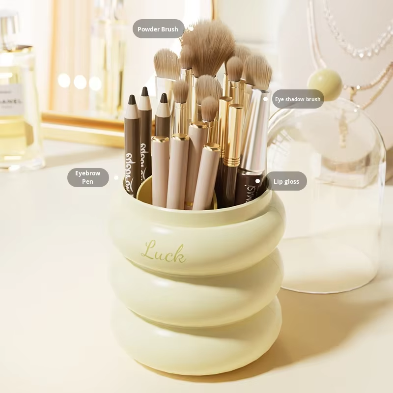 Rotating Makeup Brush Holder - Dust-Proof Compartment Case for Brushes & Lipstick