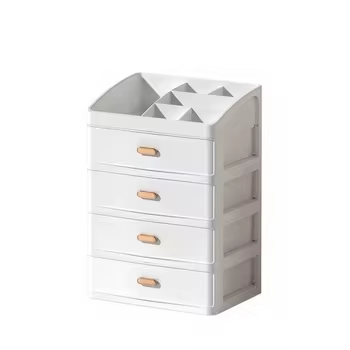 4-Layer Desk Organizer with Drawers - Transparent Makeup & Cable Storage Box