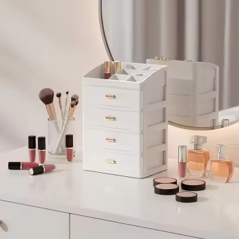4-Layer Desk Organizer with Drawers - Transparent Makeup & Cable Storage Box