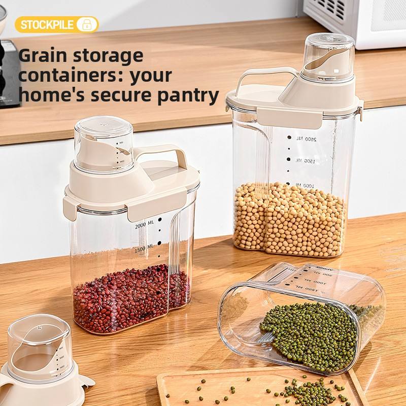 Sealed Grain Storage Container - Transparent Grey Food-Grade Plastic Jar for Flour