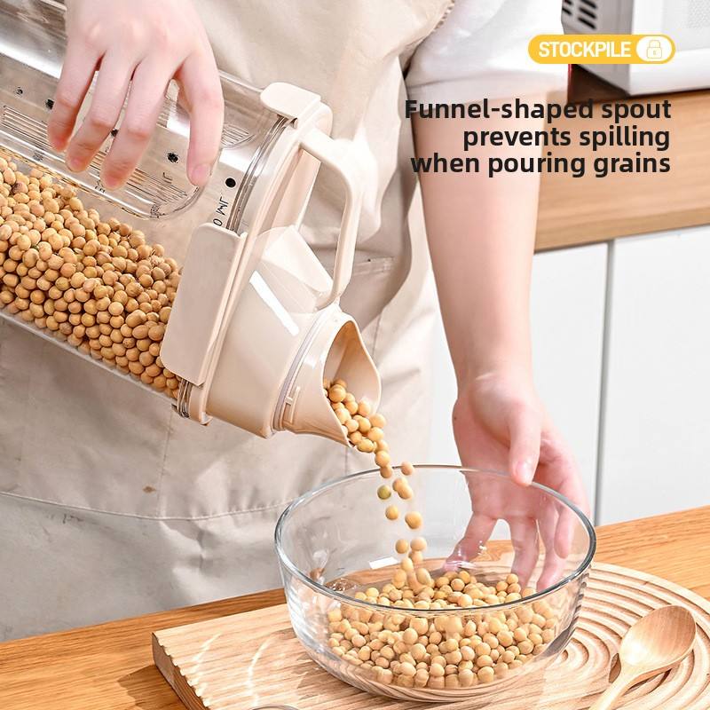 Sealed Grain Storage Container - Transparent Grey Food-Grade Plastic Jar for Flour