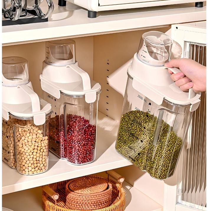 Sealed Grain Storage Container - Transparent Grey Food-Grade Plastic Jar for Flour