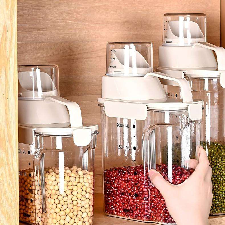 Sealed Grain Dispenser - Transparent Green Plastic Cereal Container, Easy-Pour & Stackable