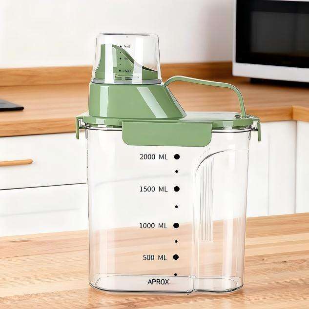 Sealed Grain Dispenser - Transparent Green Plastic Cereal Container, Easy-Pour & Stackable