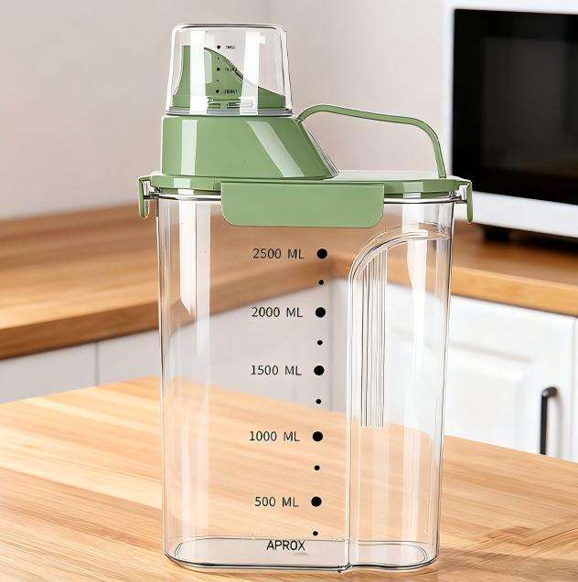 Sealed Grain Dispenser - Transparent Green Plastic Cereal Container, Easy-Pour & Stackable