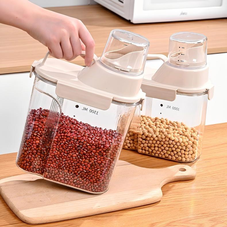 Sealed Grain Dispenser - Transparent Green Plastic Cereal Container, Easy-Pour & Stackable