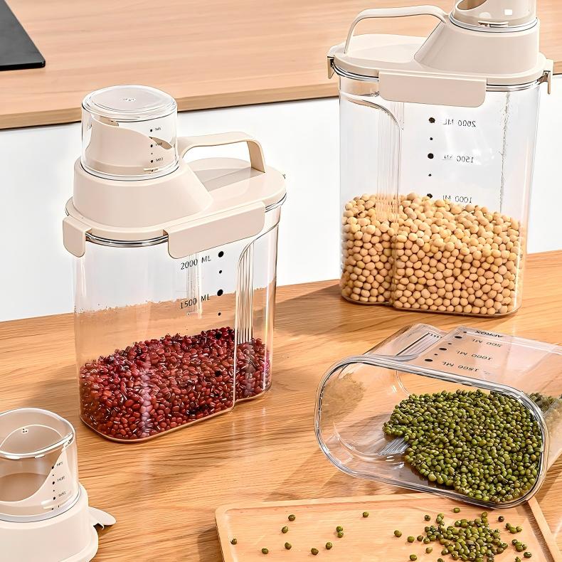 Sealed Grain Dispenser - Transparent Green Plastic Cereal Container, Easy-Pour & Stackable