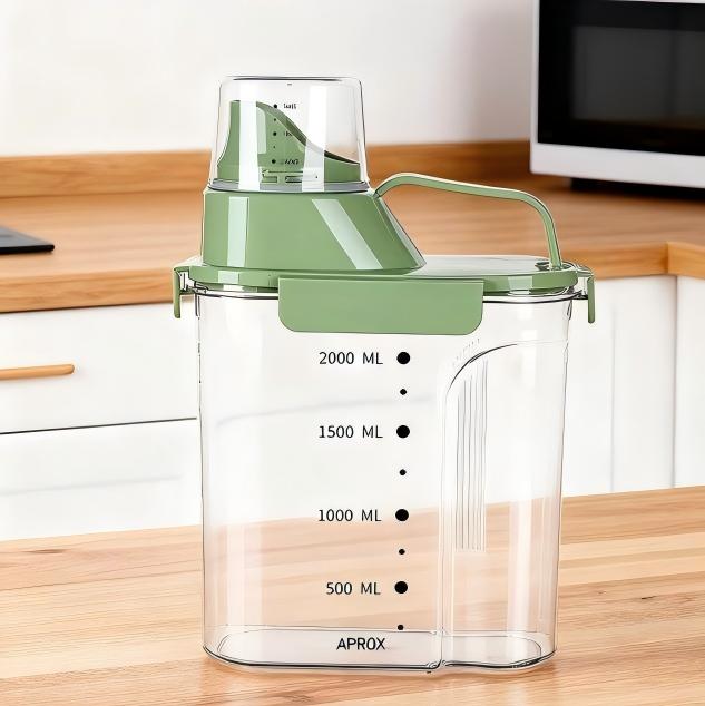 Sealed Grain Dispenser - Transparent Green Plastic Cereal Container, Easy-Pour & Stackable