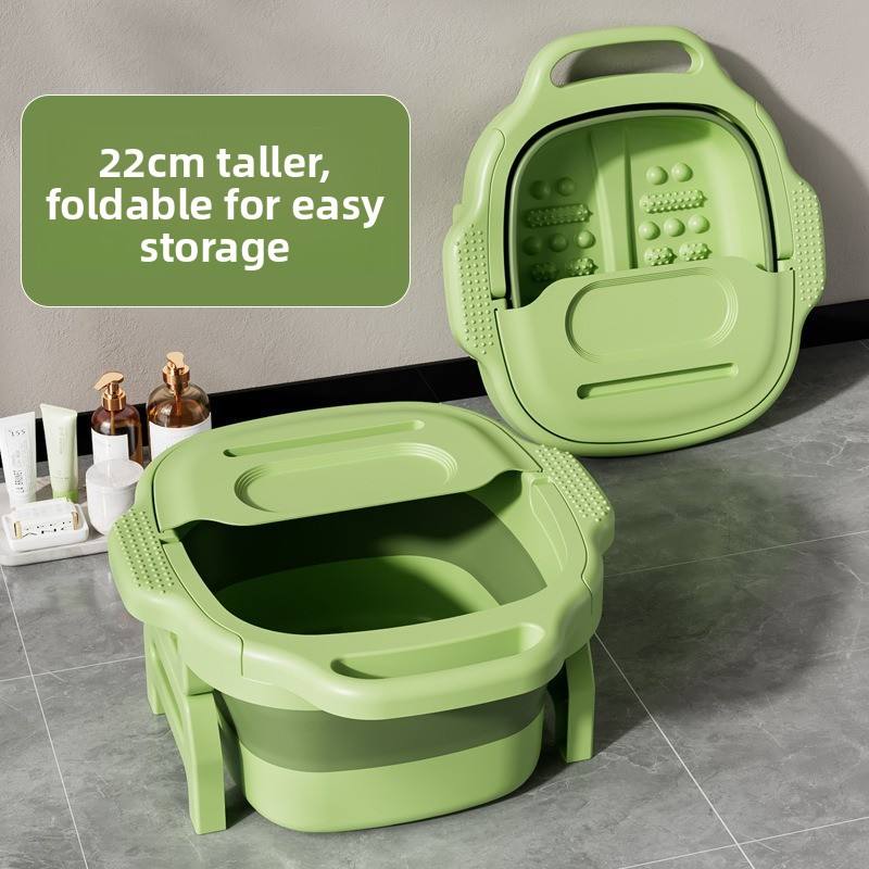 Foldable Foot Bath Bucket - Height-Adjustable Portable Soaking Tub with Massage Points