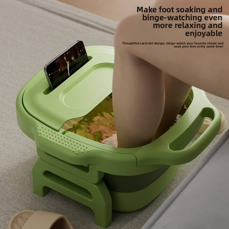 Foldable Foot Bath Bucket - Height-Adjustable Portable Soaking Tub with Massage Points