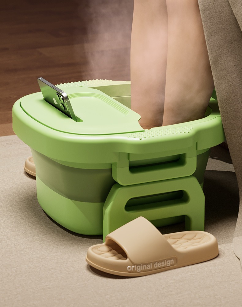 Foldable Foot Bath Bucket - Height-Adjustable Portable Soaking Tub with Massage Points