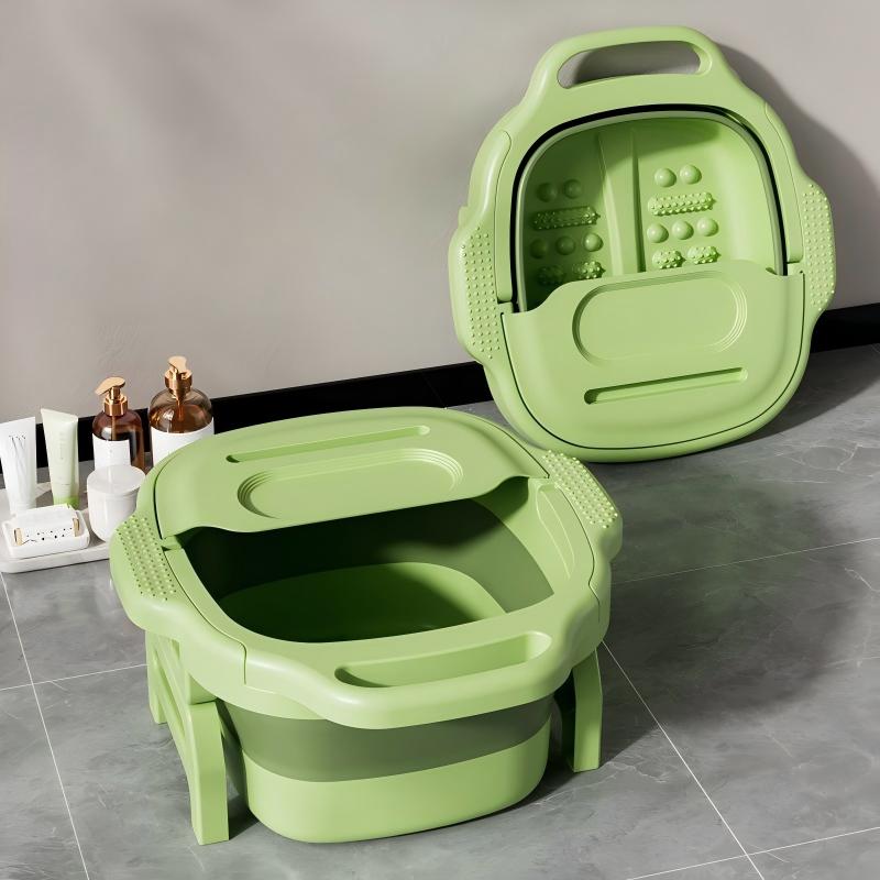 Foldable Foot Bath Bucket - Height-Adjustable Portable Soaking Tub with Massage Points