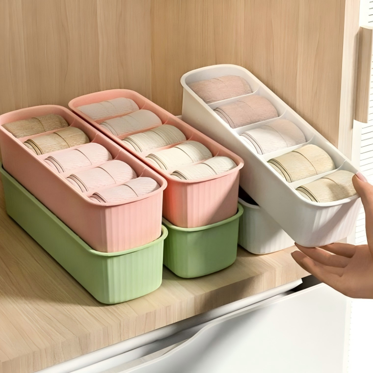 Striped 5-Compartment Plastic Storage Box for Socks and Sundries