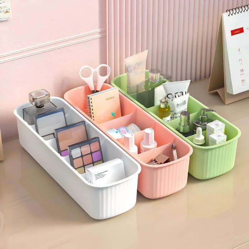Striped 5-Compartment Plastic Storage Box for Socks and Sundries