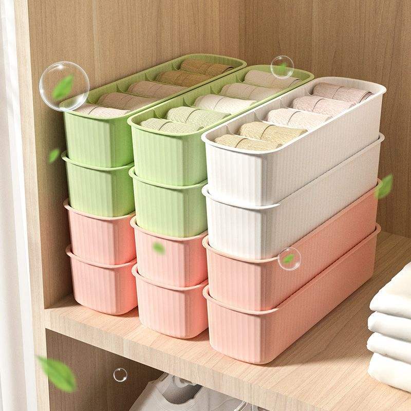 Striped 5-Compartment Plastic Storage Box for Socks and Sundries