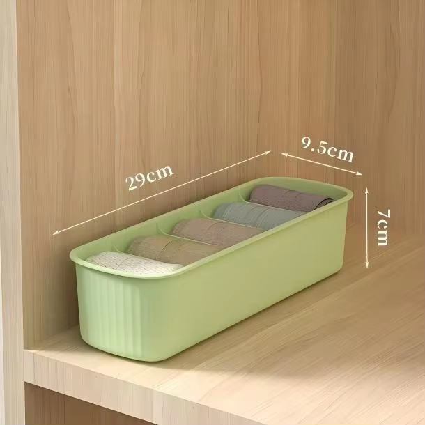 Striped 5-Compartment Plastic Storage Box for Socks - Portable Wardrobe Bin