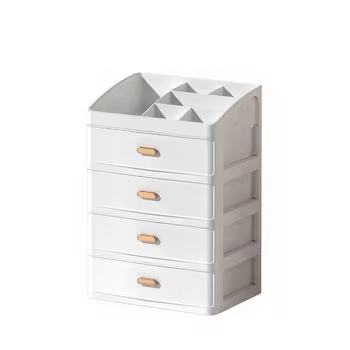 4-Tier Desktop Drawer Organizer with Transparent Drawers for Cosmetics and Cables