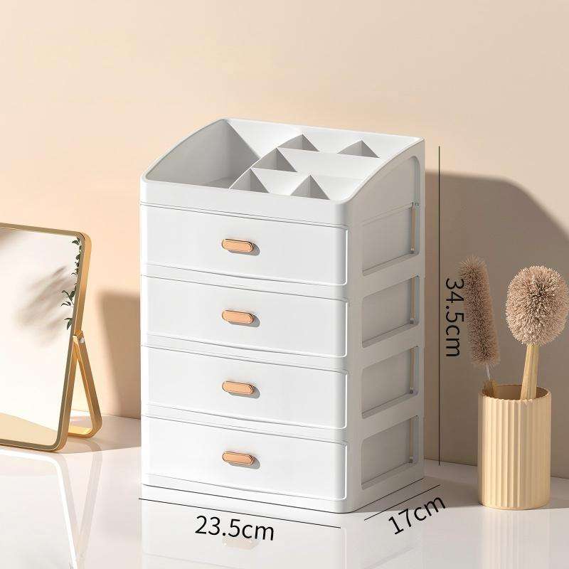 4-Tier Desktop Drawer Organizer with Transparent Drawers for Cosmetics and Cables