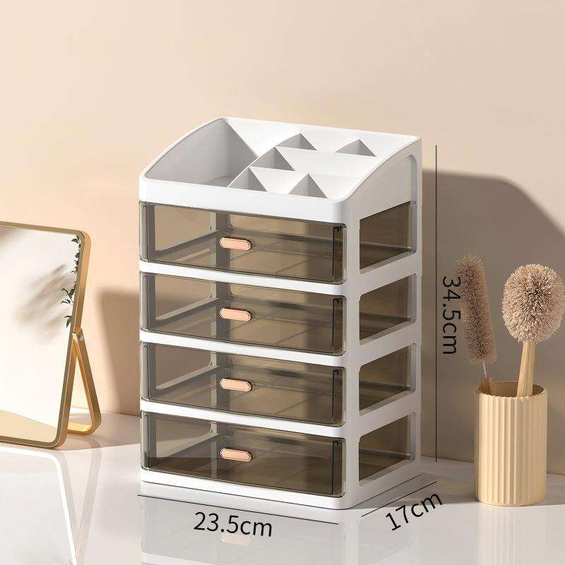 4-Tier Desktop Drawer Organizer with Transparent Drawers for Cosmetics and Cables