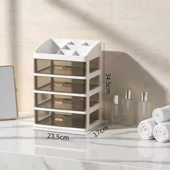 4-Tier Desktop Drawer Organizer with Transparent Drawers for Cosmetics and Cables