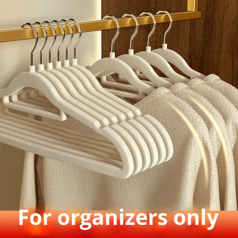 Flocked Non-Slip Steel Hangers, 10-Pack - Slim Clothes Hangers with Shoulder Notches