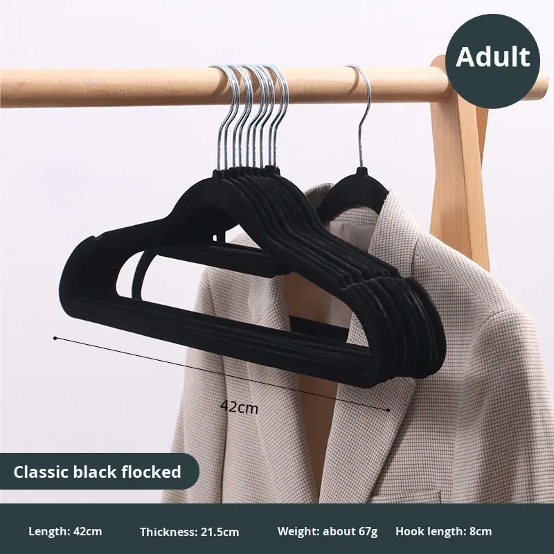 Flocked Non-Slip Steel Hangers, 10-Pack - Slim Clothes Hangers with Shoulder Notches