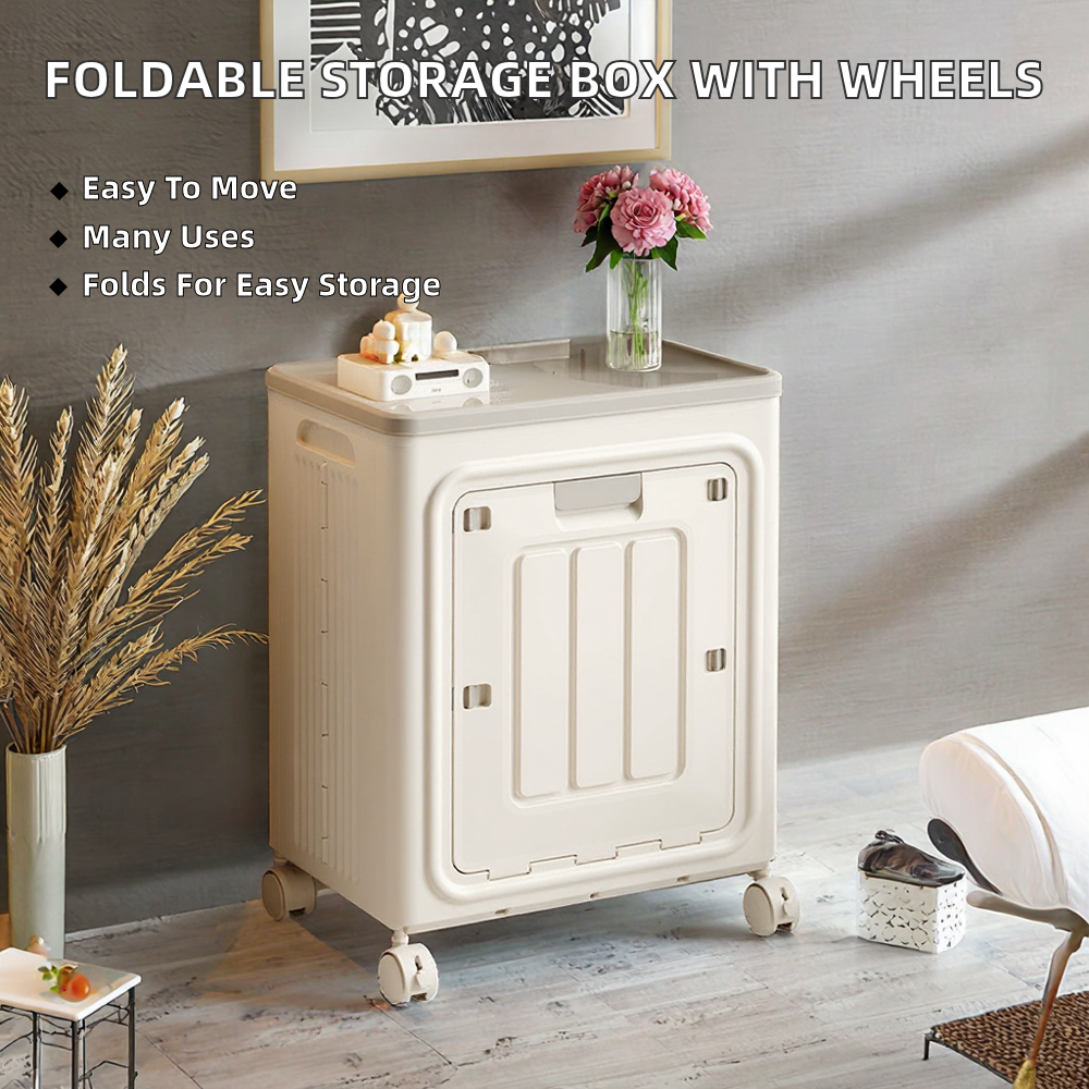 Multifunctional Plastic Storage Box with Flip Lid and Wheels, 55 L