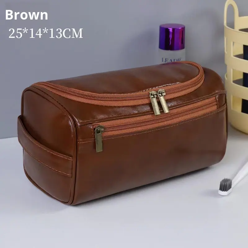 Large Capacity PU Leather Toiletry Bag - Travel Wash Bag for Men and Women