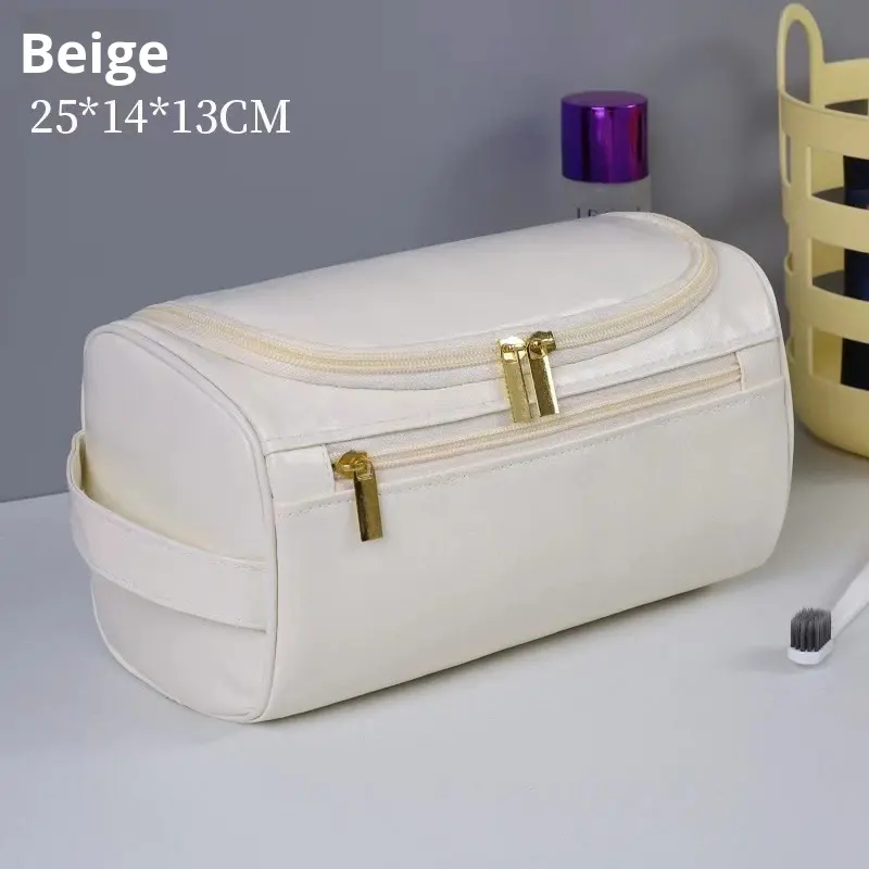 Large Capacity PU Leather Toiletry Bag - Travel Wash Bag for Men and Women
