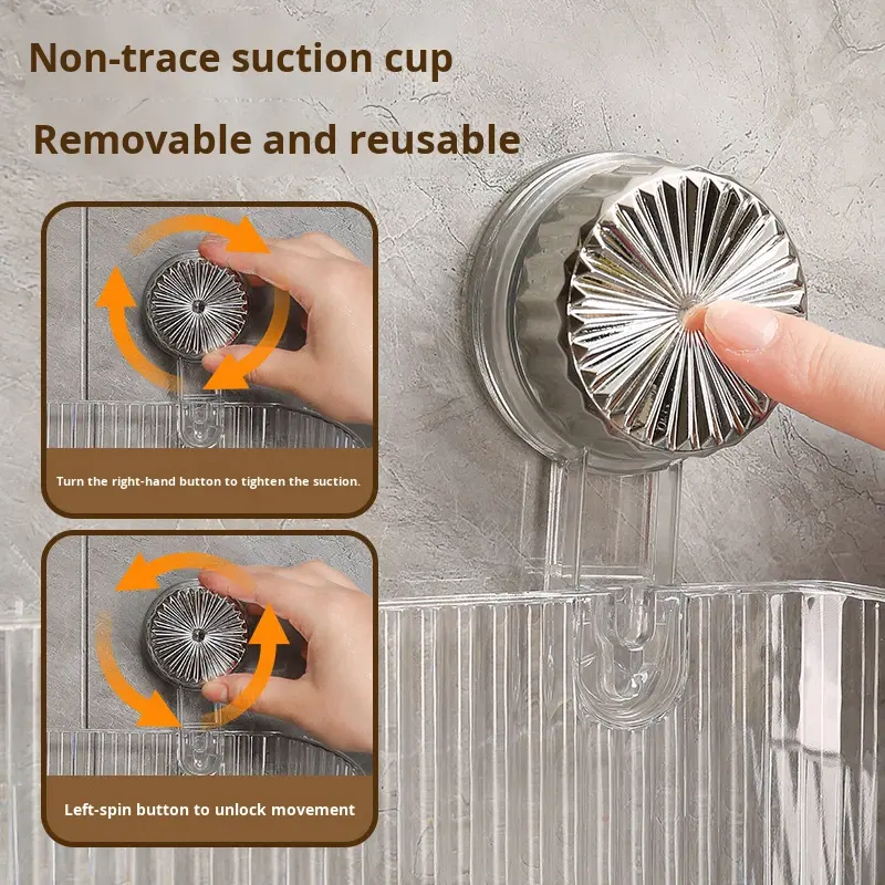 Suction Cup Shower Shelf with Hooks, 40 x 30 x 25 cm - Bathroom and Kitchen Rack