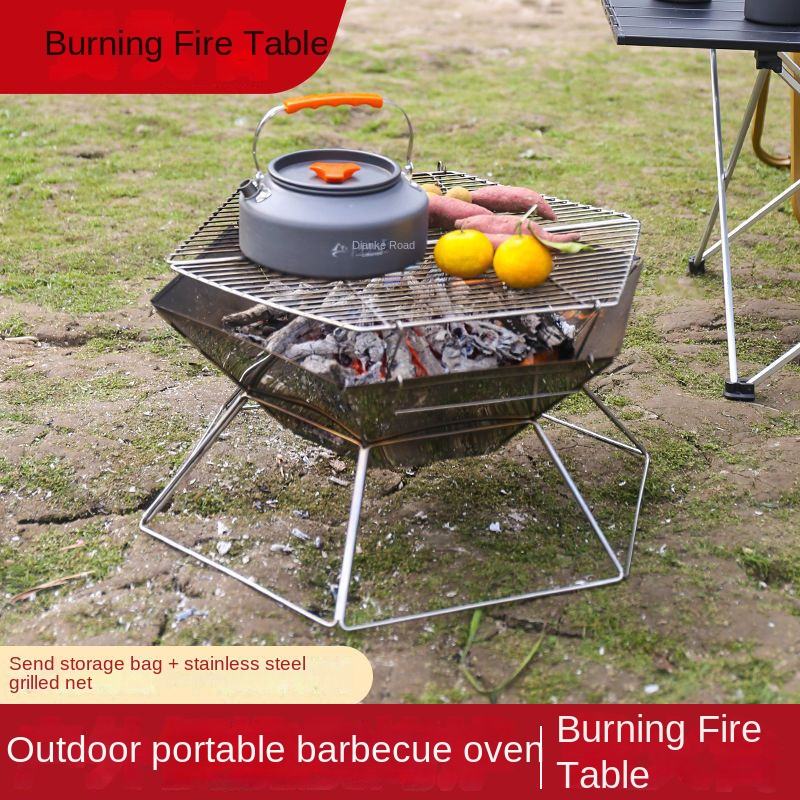 Stainless Steel Folding Portable BBQ Grill with Carry Bag - Adjustable Height