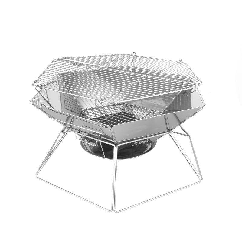 Stainless Steel Folding Portable BBQ Grill with Carry Bag - Adjustable Height