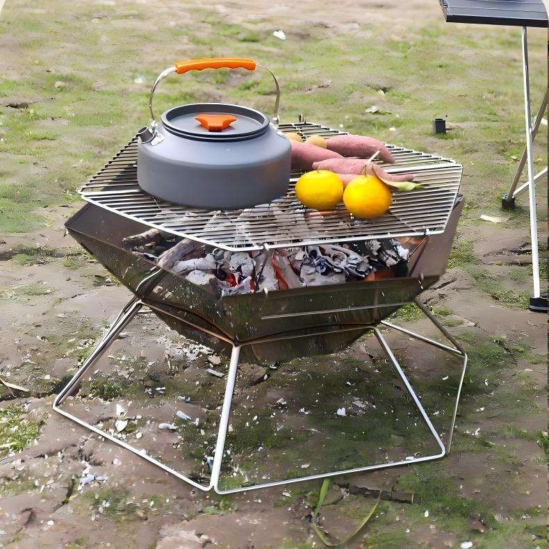 Stainless Steel Folding Portable BBQ Grill with Carry Bag - Adjustable Height