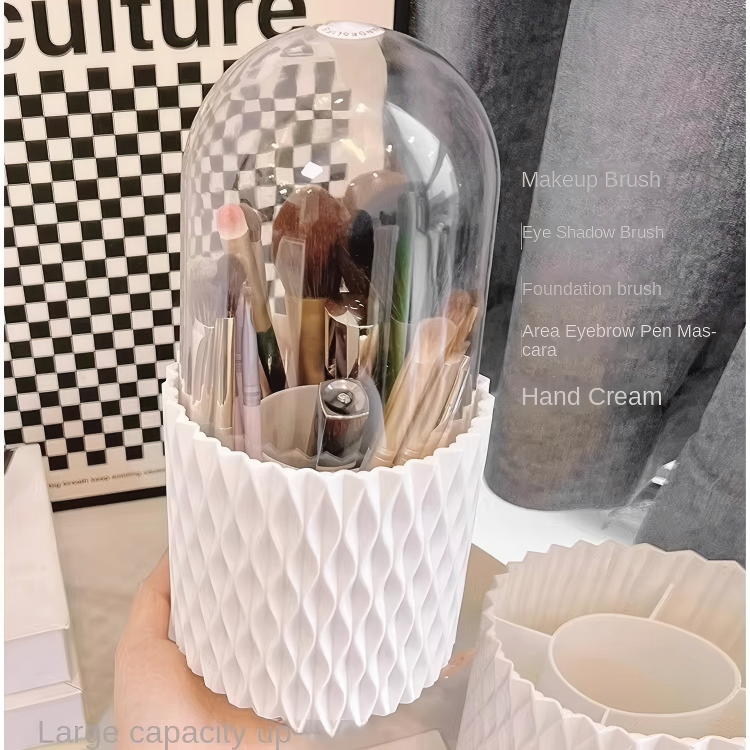 Rotating Plastic Makeup Brush Rack - Space-Saving Desktop Cosmetic Organizer