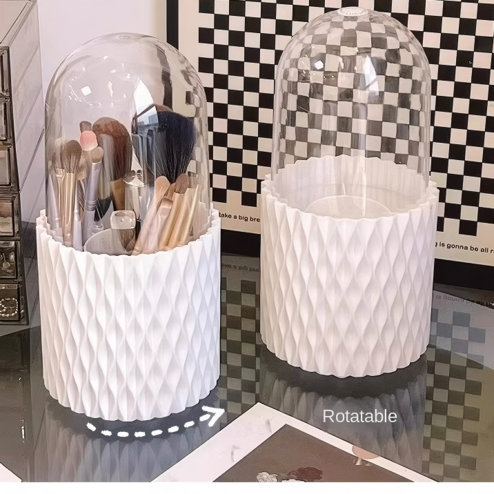 Rotating Plastic Makeup Brush Rack - Space-Saving Desktop Cosmetic Organizer