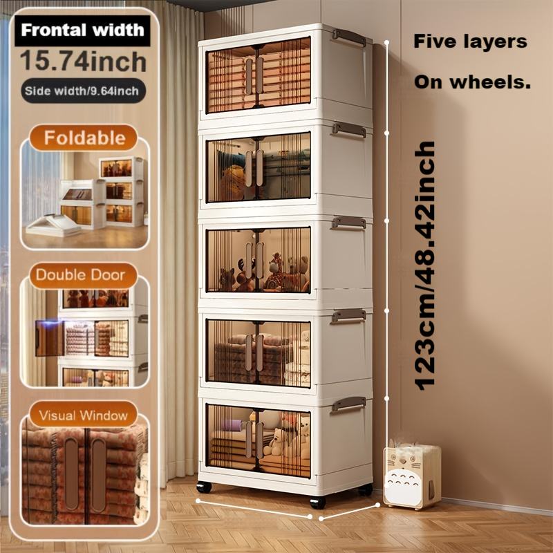 Foldable Plastic Storage Box with Doors and Wheels, 120 x 40 x 25 cm