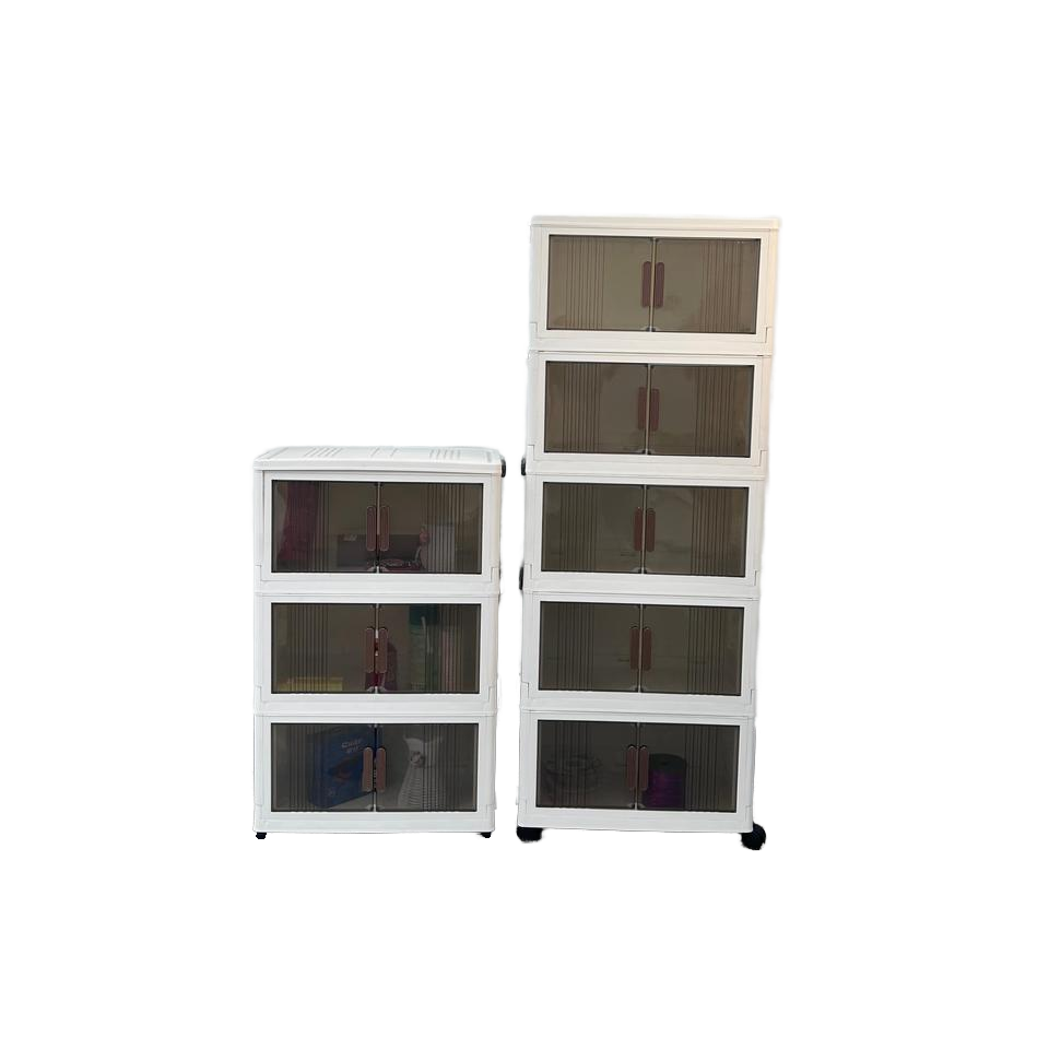 Foldable Plastic Storage Box with Doors and Wheels, 120 x 40 x 25 cm