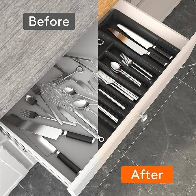 Extendable Square PP Kitchen Drawer Organizer for Cutlery, 58 x 16 x 4 cm