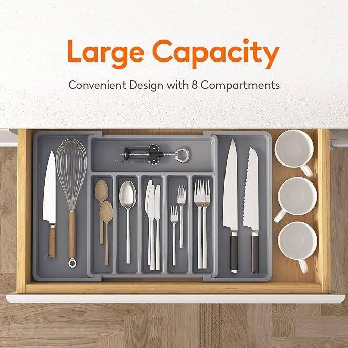 Extendable Square PP Kitchen Drawer Organizer for Cutlery, 58 x 16 x 4 cm