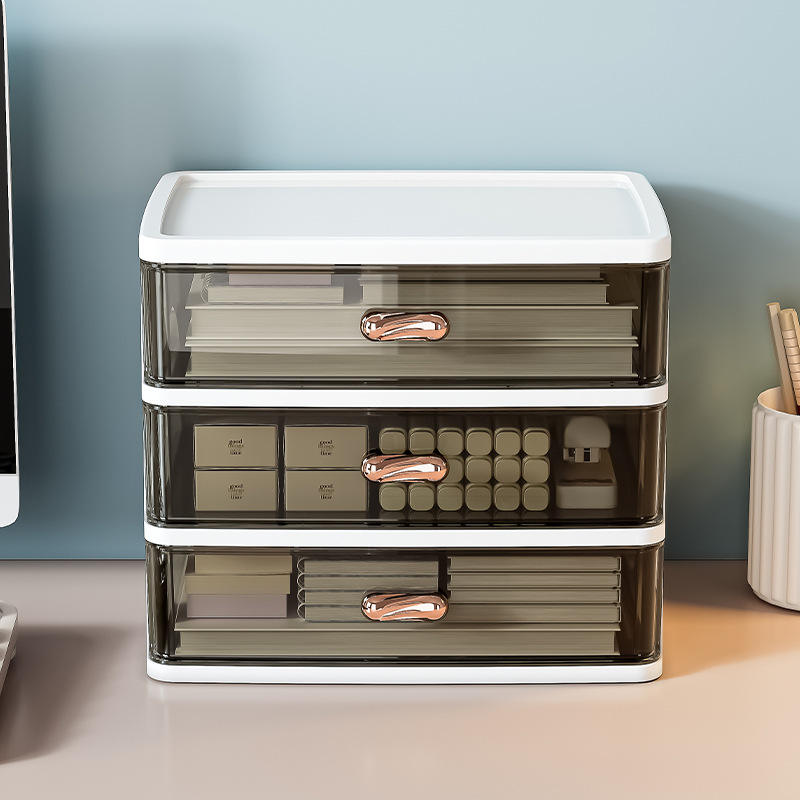 3-Tier Stackable Transparent Desktop Drawer Organizer for Stationery and Cosmetics