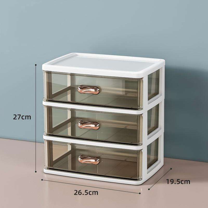 3-Tier Stackable Transparent Desktop Drawer Organizer for Stationery and Cosmetics