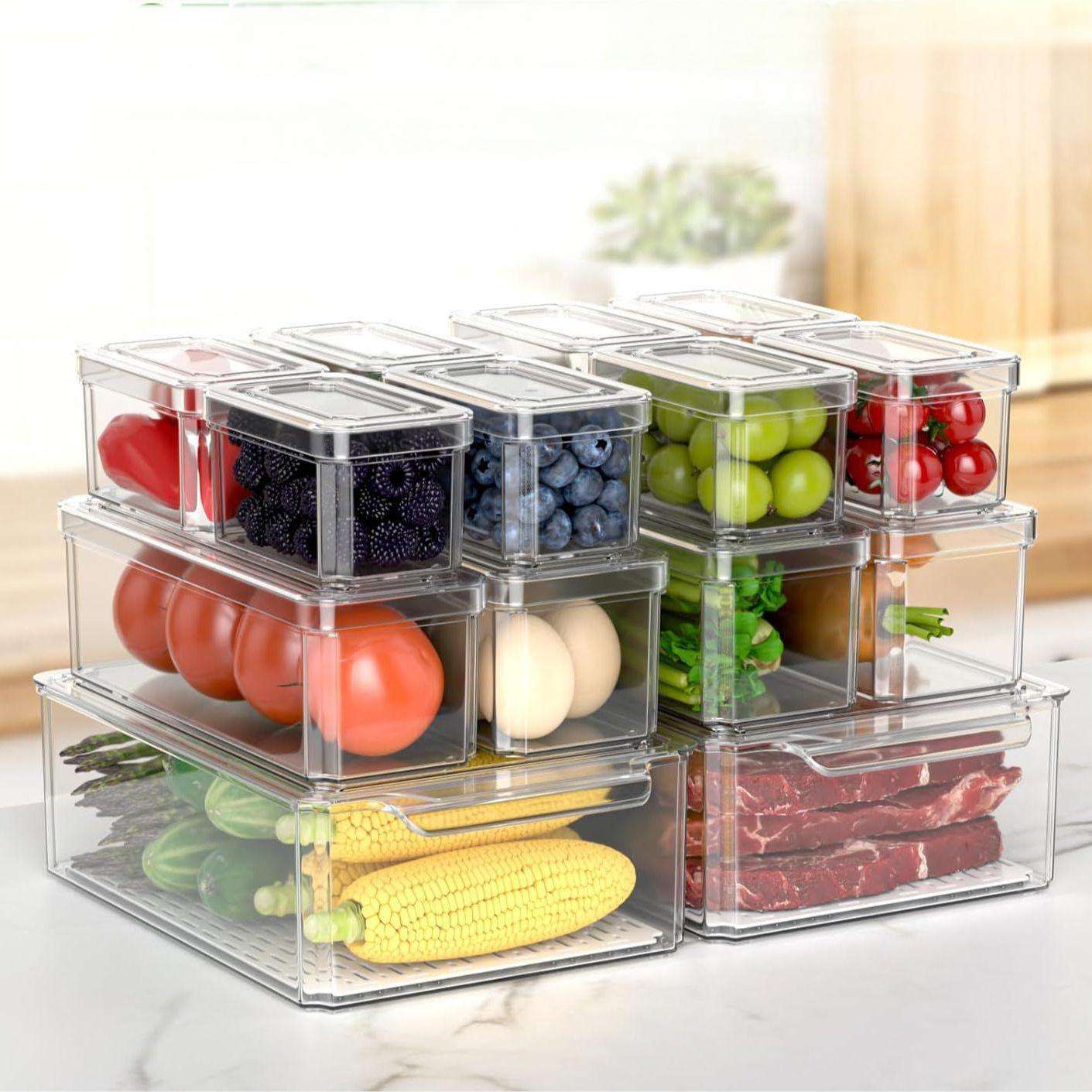 Transparent PET Kitchen Storage Container Set - 3 Sizes, Refrigerator Organizer